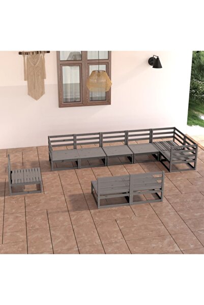 Concept Set mobilier de grădină, 9 piese, gri, lemn masiv de pin