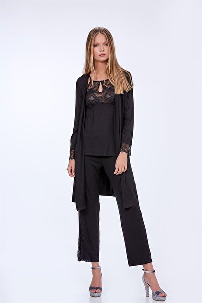 Bondy Ayça Pajama Dressing Gown Set Black
