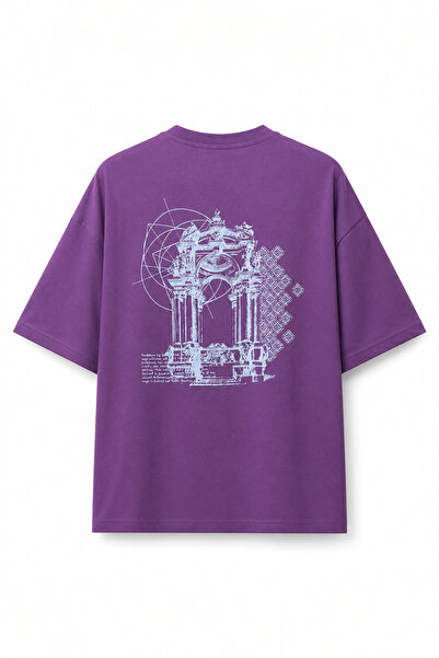 Eazy Co تي شيرت مطبوع بأكمام قصيرة مقاس كبير للجنسين من Eazy Purple Ornament