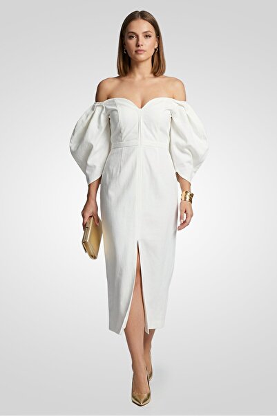 Mara Hoffman Women Sweetheart Neckline Short Sleeve Solid Midi Dress, Ivory