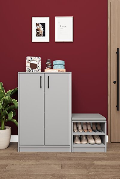 asratrend Lüks 2 Kapaklı Oturma Puflu Ayakkabılık Düzenleyici %100 MDF Çok Am...