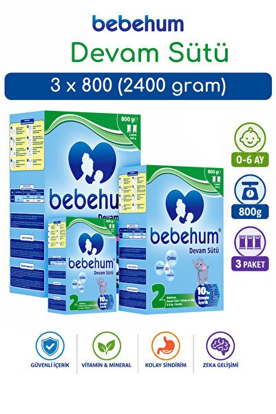 bebehum 2 Numara Devam Sütü 6-9 Ay 800 gr x 3 Adet (2400 gr)