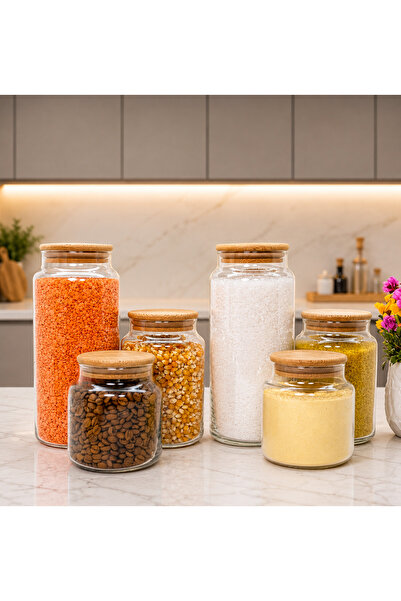 mafa home Ahşap Vakum Kapaklı Cam Saklama Kavanozu Seti 1400 ml 800 ml 500 ml