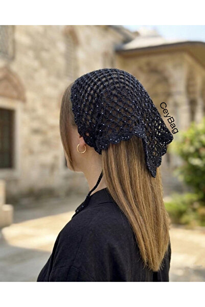 CEYBAG Kadın Pullu File Örgü Bandana- Lacivert