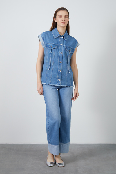 kı.we Kuşgözü Detaylı Kristal Düğmeli Denim Ceket
