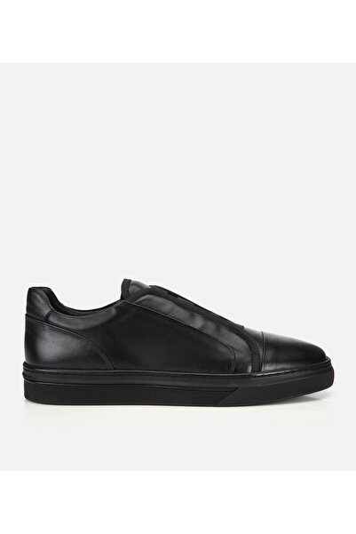 Hotiç Men's Leather Black Casual Shoes with Rubber Detail