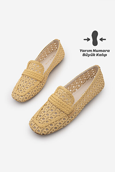 Marjin Women's Loafer Blunt Toe Mesh Hand Knitted Casual Shoes Doreli Beige S...