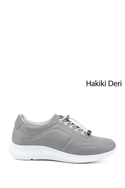 GÖNDERİ(R) Tenis de damă, gri, cu șireturi, cu talpă cu pană, din piele naturală