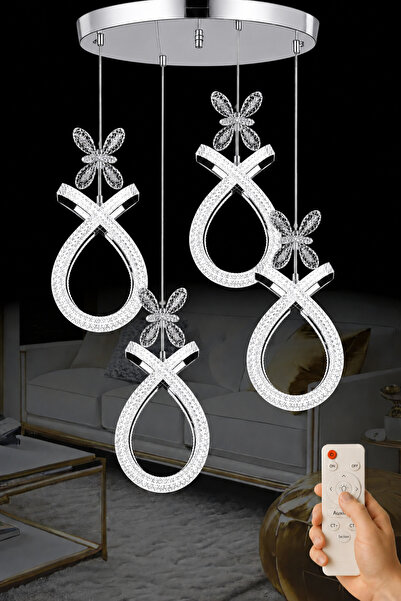Luna Lighting Karona Model 4 lü Krom Kaplama 3 RENK Kumandalı Salon Mutfak Ot...