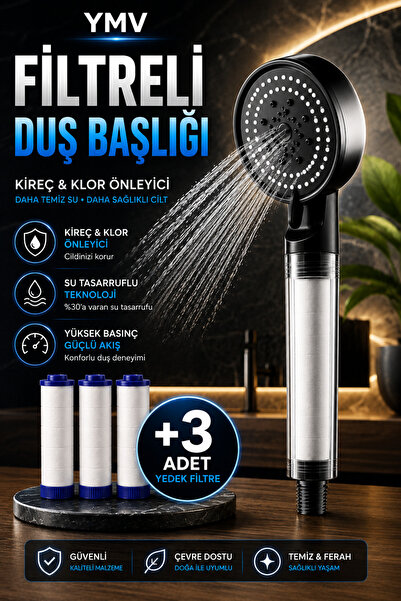 Shower Head with 5 Functions Filter | High Pressure Lime and Chlorine Preventive Bath Shower with 3 Replacement Filters