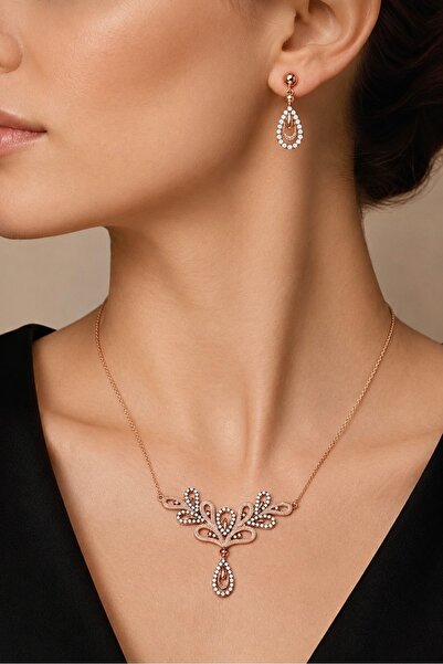 Argentum Concept 925 Ayar Gümüş Rose Çiçek Figürlü Tasarım Set - S010102