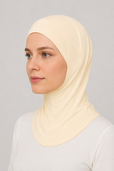 Merve Nayir Kadın Tesettür Pratik Boyunluklu Ninja Bone Krem Sporcu Bone