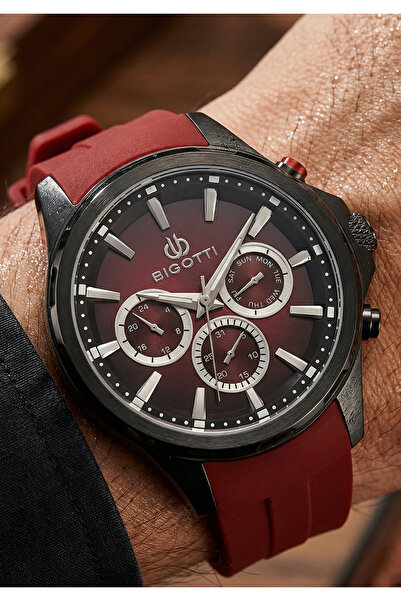 Bigotti Raffinato Dark Red Silicone Band Watch for Men BG.1.10679-5