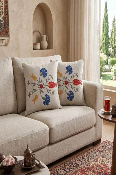 Bilgiçler Tekstil Set de 2 huse de pernă din in brodat Bohemian Punch - 43x43 Cm