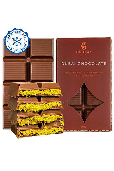 Taze Çikolata Gifteay Sütlü Dubai Çikolatası %75 Gerçek Antep Fıstıklı Sütlü ...