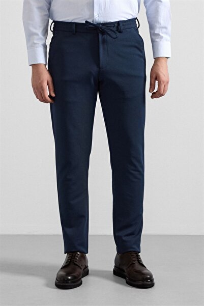 SÜVARİ Lacivert Slim Düz Gabardin Bağcıklı Su Geçirmez Jogger Pantolon