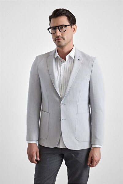 SÜVARİ Gri Slim Mono Yaka Torba Cep 6 Drop Klasik Ceket