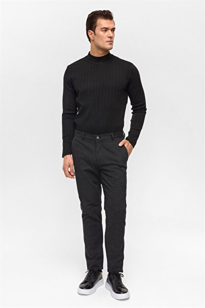 SÜVARİ Siyah Regular Armürlü Pantolon