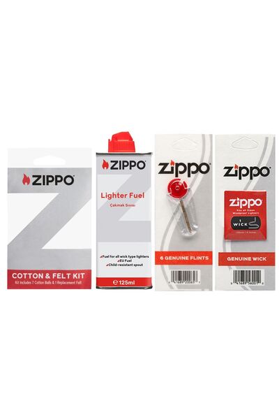 Zippo Çakmak Benzin Taş Fitil Pamuk Keçe Seti 3141-4