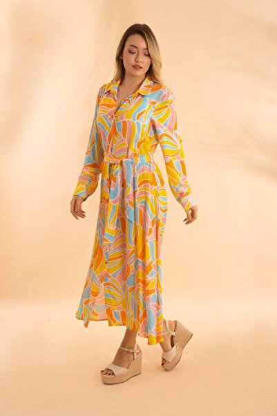 Bonitas Beachwear Φόρεμα πουκάμισο από βισκόζη με πολύχρωμο σχέδιο Bnts-23023