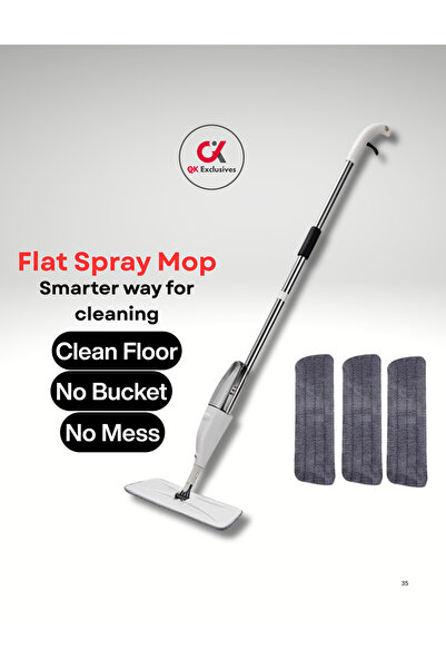 QK Exclusives - Water Spray Mop with 3 reusable pads - 360° Rotatable Spray F...