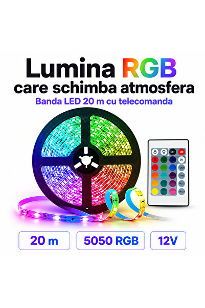 iTin RGB LED Strip 20m with Remote Control, 5050, Multicolor, Self-adhesive, ...