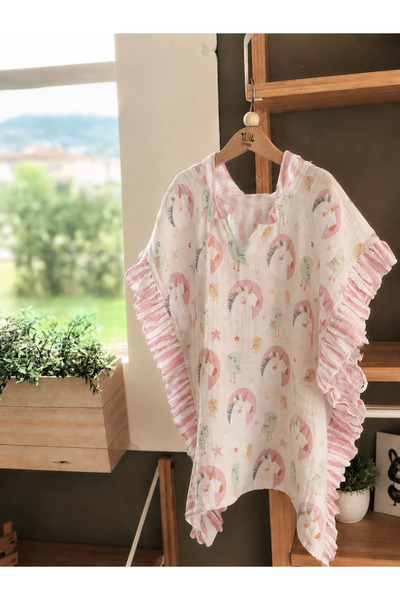Asu Baby&Kids Unicornbird Organik Pamuk Fırfırlı Müslin Panço