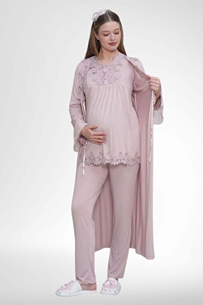 Mecit Pijama Mecit 1517 Gül Kurusu Sabahlıklı Lohusa Pijama Takımı