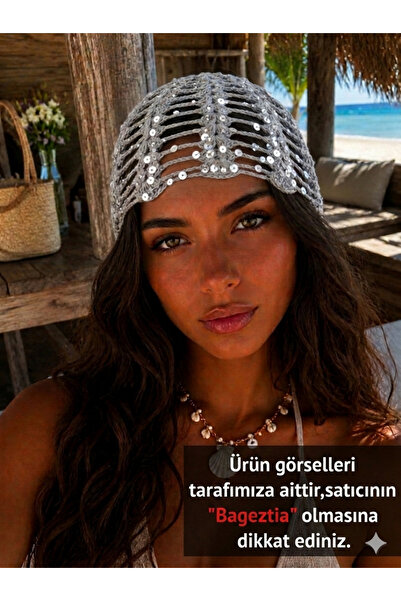 Bageztia Pullu bere Gri-gümüş,pullu file şapka,file bere,kroşe bere
