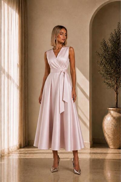 SERAVENZA COUTURE Midi Boy Kruvaze Kapamalı Şık Davet Elbisesi COU-96