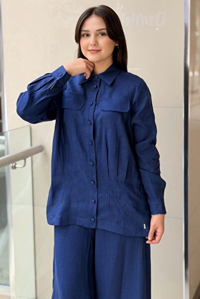 MISS DALIDA Missdalida Linen Jacket with Front Pocket Flaps