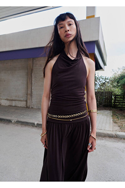MANGO Woman Drape halter yaka elbise
