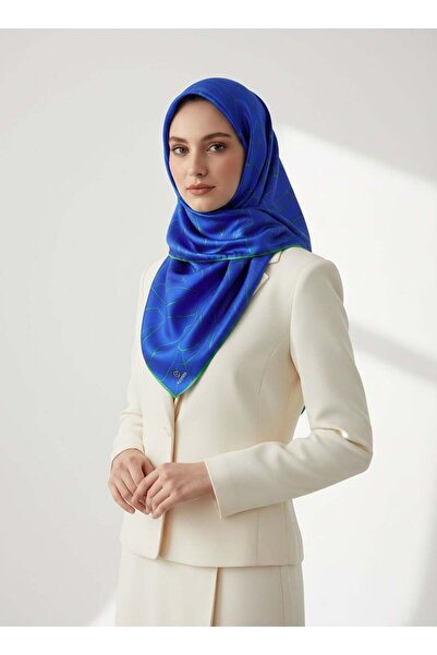Vissona أصيص زهور منقوش بخط حرير تويل 100% - وشاح أخضر زمردي ملون 90x90 شكل ز...