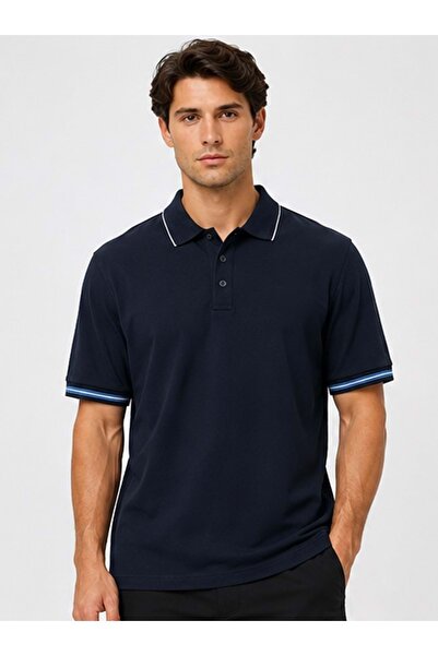 Mavi M0613369 Stripe Detailed Polo Collar T-Shirt Men's T-Shirt Dark Blue