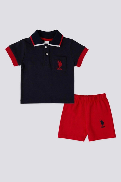 U.S. Polo Assn. طقم تي شيرت بأكمام قصيرة للأطفال الأولاد مكون من قطعتين - أزر...