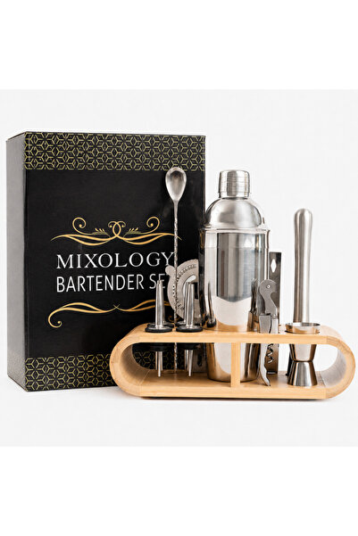 OEM Set Cocktail Shaker Premium 11 piese, 750 ml, otel inoxidabil, suport bam...