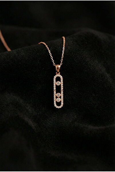 Roza Silver 925 Ayar Zirkon Taşlı Rose Özel Tasarım Gümüş Kolye