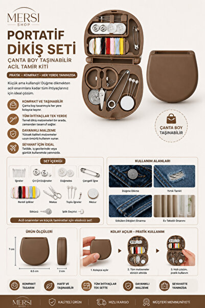 Mersi SHOP Mini Seyahat Dikiş Seti Çanta Boy Taşınabilir Acil Tamir Kit