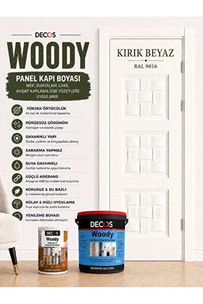DECOS Woody - Panel Kapı Ve Panel Ahşap Boyası Su Bazlı Kokusuz 8 Farklı Renk...