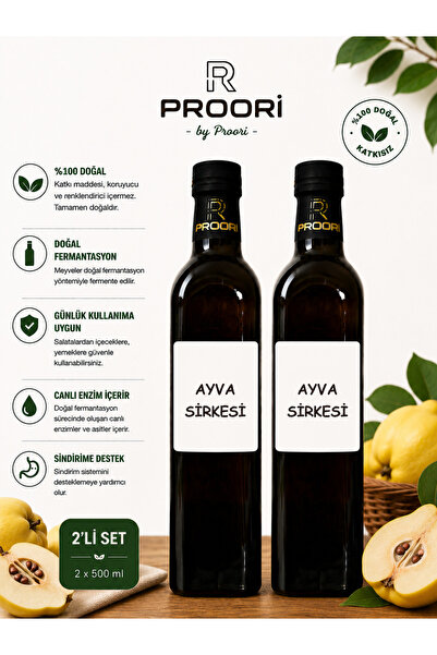 Proori Yıllanmış Ayva Sirkesi Doğal Fermente Canlı Sirke 500 ml 2'li Paket