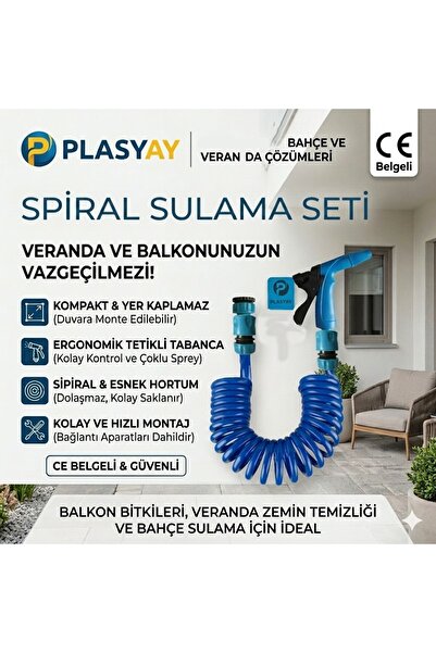 PLASYAY Spiral Balkon Araç Yıkama Bahçe Sulama Hortumu Ve Tetikli Tam Set 3.5...