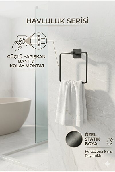 RİYA HOME EV & DEKORASYON Kare Yapışkanlı Siyah Kare Havluluk