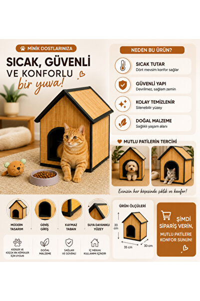 Nordhaus Doğal Bambu Kedi Köpek Evi – Dekoratif Evcil Hayvan Kulübesi