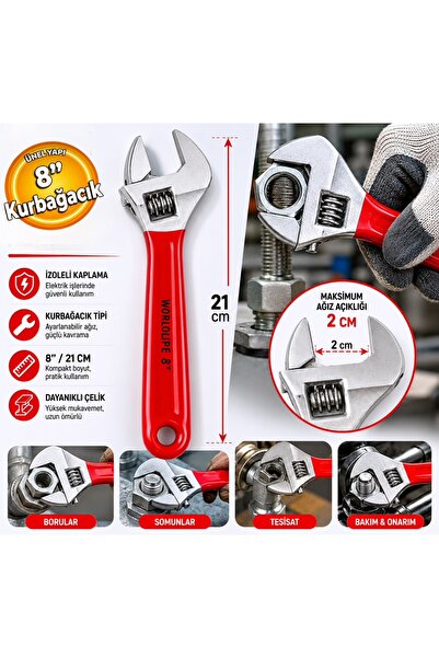 World Worldtec 8'' İzoleli Kurbağacık Anahtar 2 cm Ağız