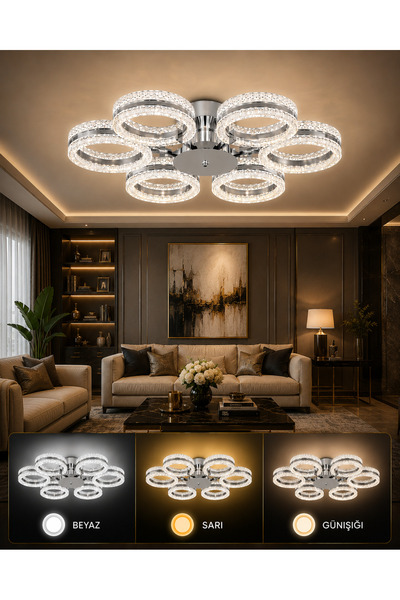 Marsel Lighting ALYA 6LI KROM AVİZE 3 RENK LED SECENEKLI SALON OTURMA ODASI A...