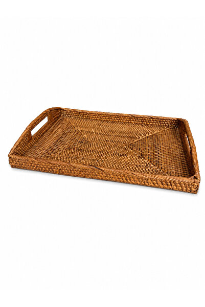 ipekbambuhome El Yapımı Doğal Rattan Servis Tepsisi – Kulplu Dikdörtgen Sunum...