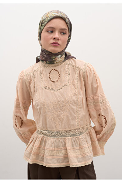 Freshscarfs Κασκόλ από βαμβάκι και βισκόζη σε καφέ απόχρωση με σχέδιο Wisteria