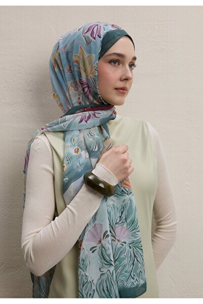 Freshscarfs Flower Dreams Desen İpek Krep Şal Mint