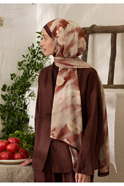 Freshscarfs Soft Daisy Desen Rami Şal Ağaç Kabuğu