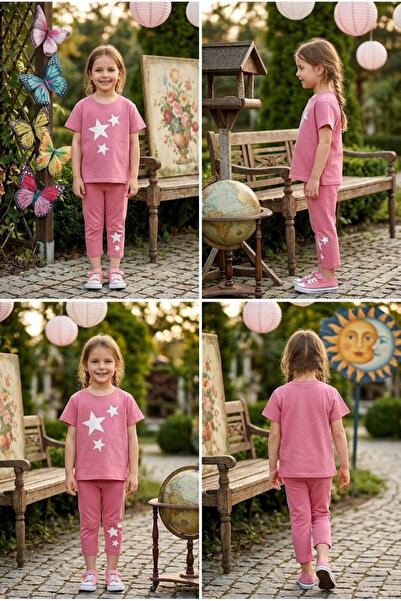 meyastore Girl's Set with Star Print Capri Pants